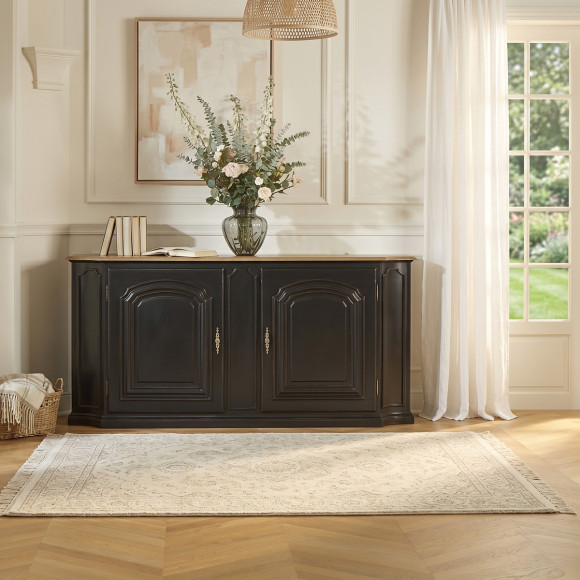 ELISABETH – Buffet style shabby chic, plateau en chêne, 2 portes, 2 tablettes, bois certifié FSC®