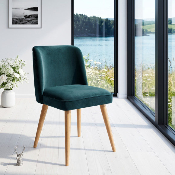 APOLLINE - Lot de 2 chaises style vintage en velours de coton et bois massif
