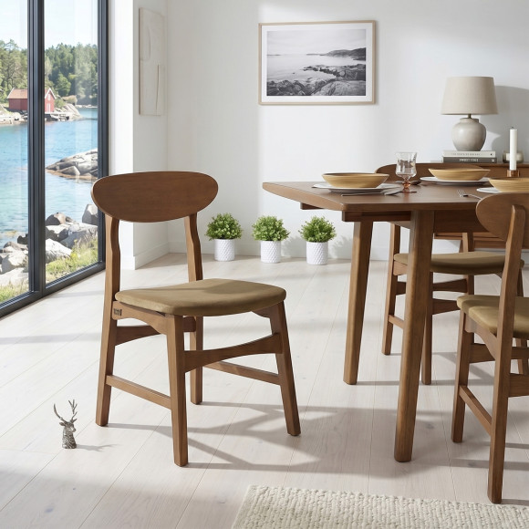 DALHIA - Lot de 2 chaises style nordique en bois massif et tissu velours camel