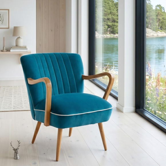 SIXTY - Sessel aus Samt und Massivholz im skandinavischen Stil, FSC®-zertifiziertes Holz