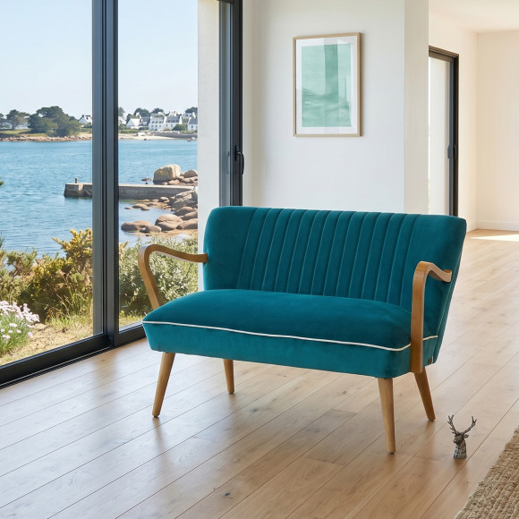 SIXTY – Banco de sala de estar estilo escandinavo em madeira maciça e veludo, madeira certificada FSC®