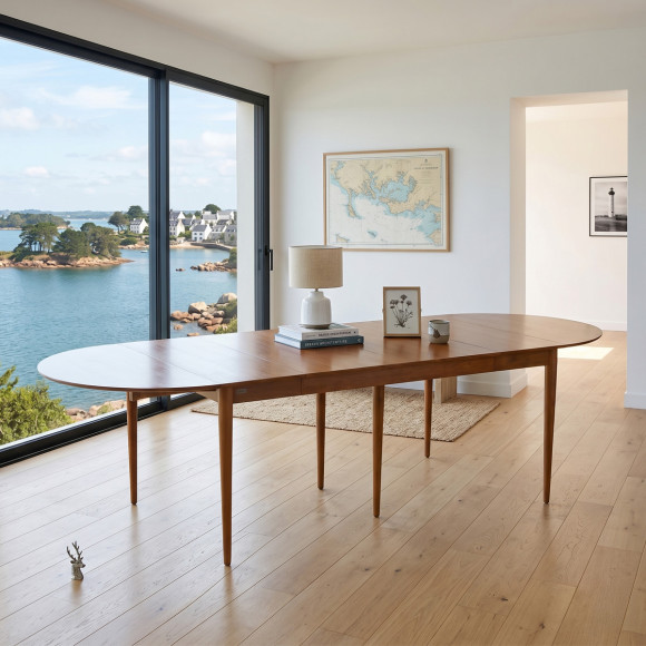 Mesa de jantar extensível NATHALIE - Estilo nórdico em madeira, 6/10 lugares