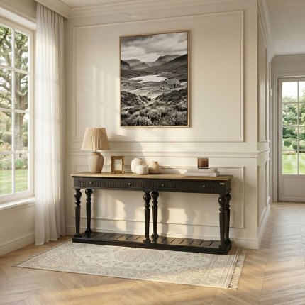 Console AUDE - Style shabby chic, plateau en chêne, 2 tiroirs - Bois certifié FSC®