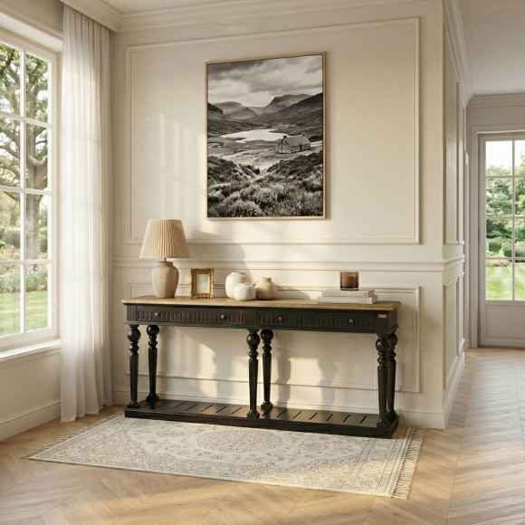 Konsole AUDE - Shabby-Chic-Stil, Eichenplatte, 2 Schubladen - FSC®-zertifiziertes Holz