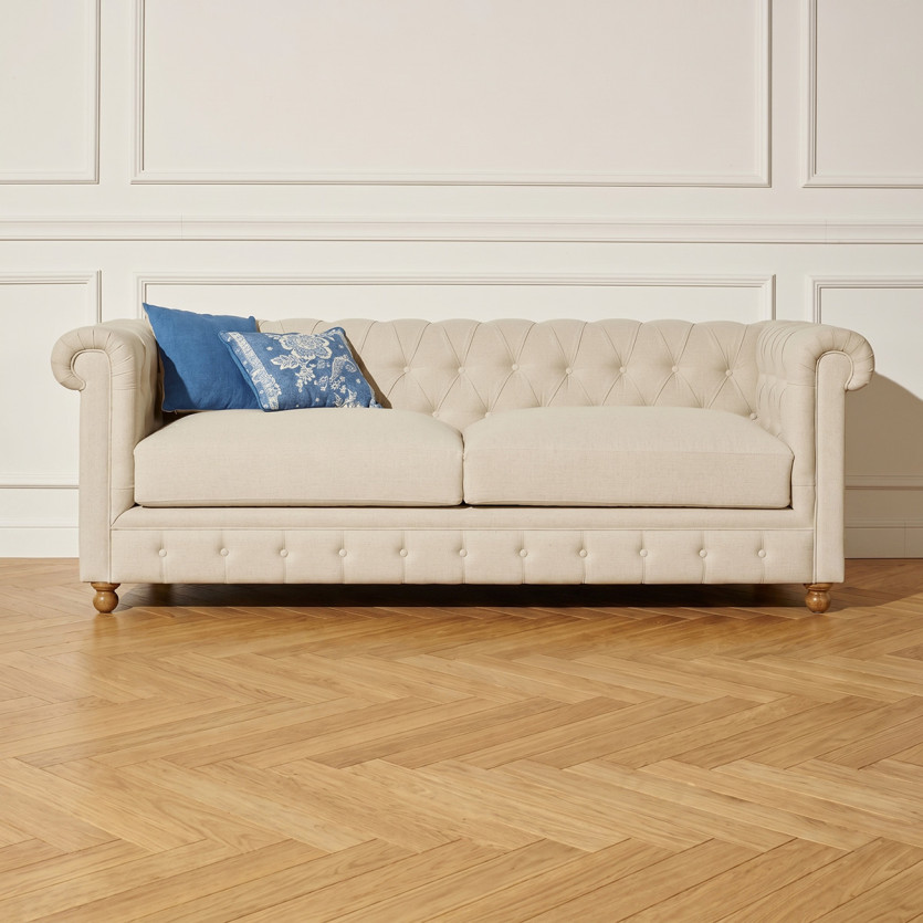 CHESTERFIELD - Canapé style contemporain en bois et lin coton, 5 places