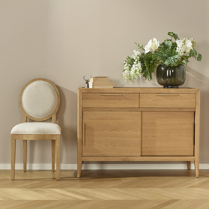 Petit buffet TENNESSEE - Style contemporain en chêne, 2 portes, 2 tiroirs