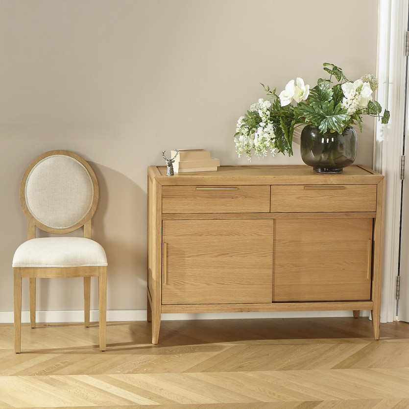 Petit buffet TENNESSEE - Style contemporain en chêne, 2 portes, 2 tiroirs