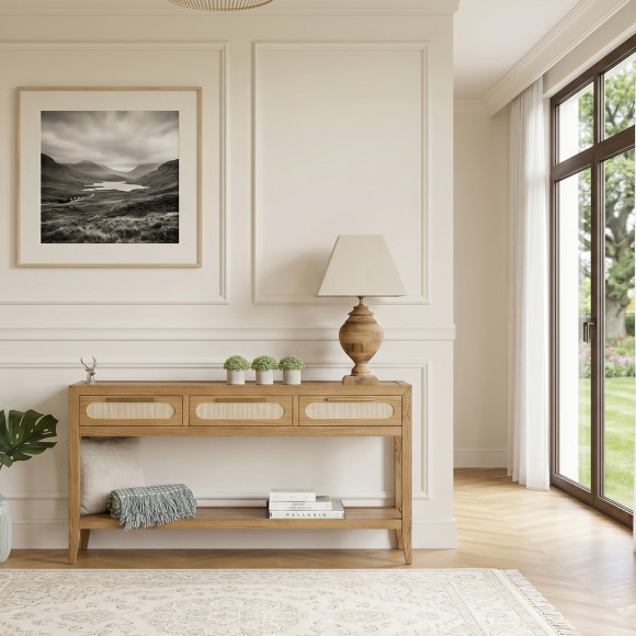 MONTANA Console - Modern style, oak top, 3 drawers, 1 shelf