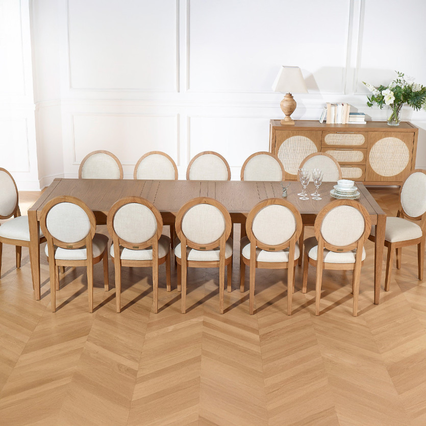 Mesa de comedor extensible MONTANA 2R - Estilo moderno en roble, 12 comensales, 280 x 100 cm