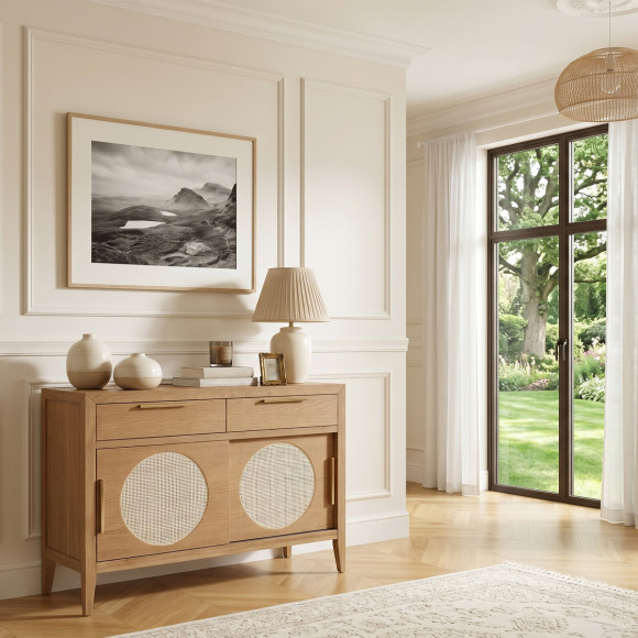 Petit buffet MONTANA - Style contemporain en chêne, 2 portes, 2 tiroirs