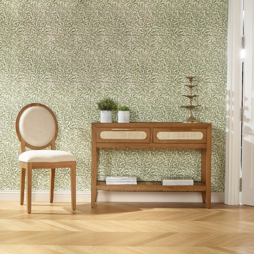 Console MONTANA - Style contemporain, plateau en chêne, 2 tiroirs, 1 étagère