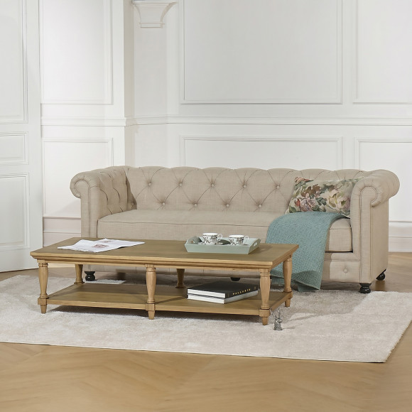 Mesa de centro longa EDINBURGH - Estilo shabby chic, 1 prateleira inferior
