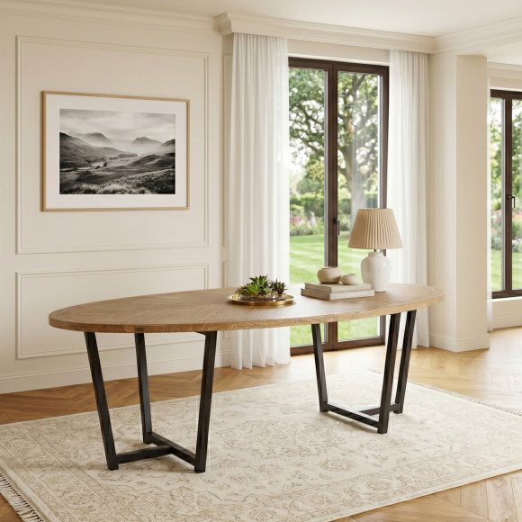 Mesa de comedor ovalada JACKSON - Estilo moderno en madera y metal, para 8 a 10 personas