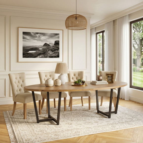 Mesa de comedor ovalada JACKSON - Estilo moderno en madera y metal, para 8 a 10 personas