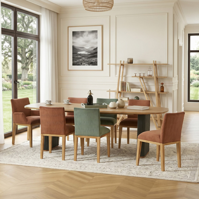 Mesa de jantar JOËL - Estilo contemporâneo, tampo em carvalho, 10 lugares, madeira certificada FSC®
