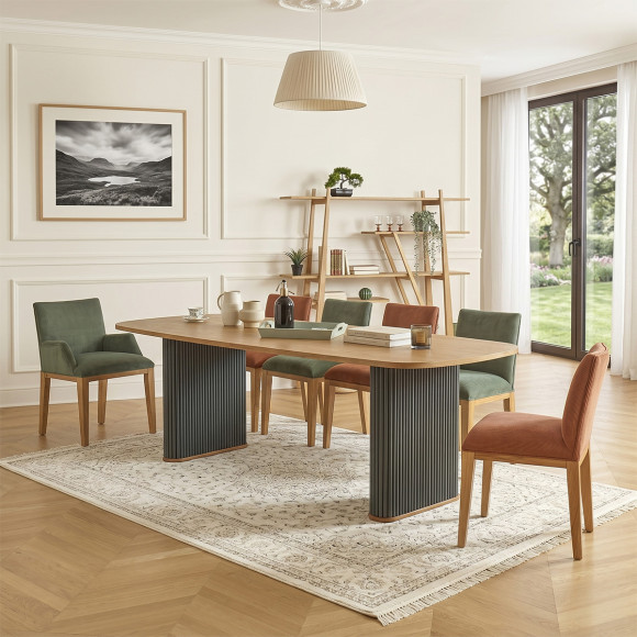 Mesa de jantar JOËL - Estilo contemporâneo, tampo em carvalho, 10 lugares, madeira certificada FSC®