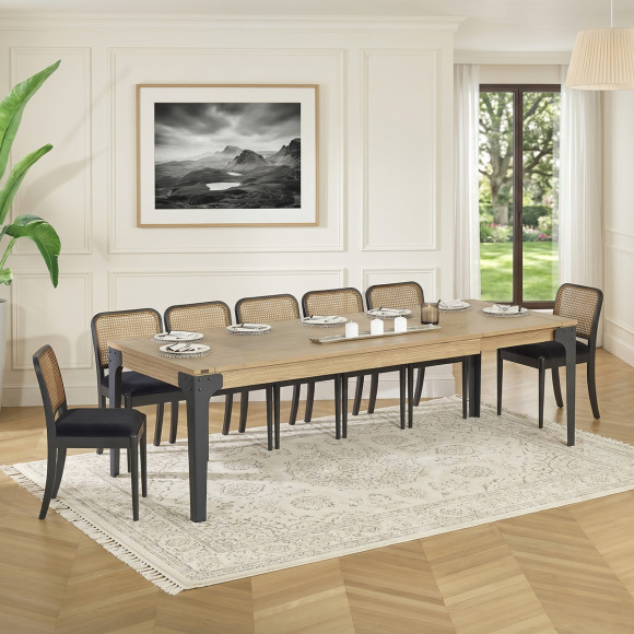 SEATTLE - Mesa de comedor estilo industrial, 8/10 comensales, tablero de roble, madera certificada FSC®