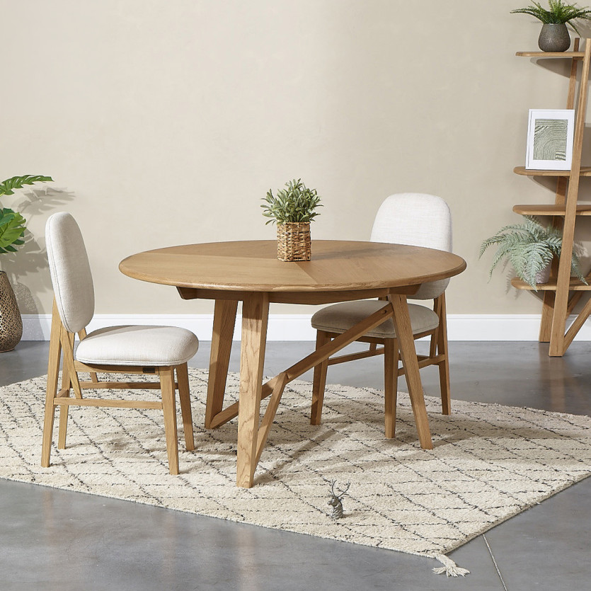 LUCETTE - Tavolo da pranzo rotondo in stile contemporaneo, rovere massiccio, 4/6 posti