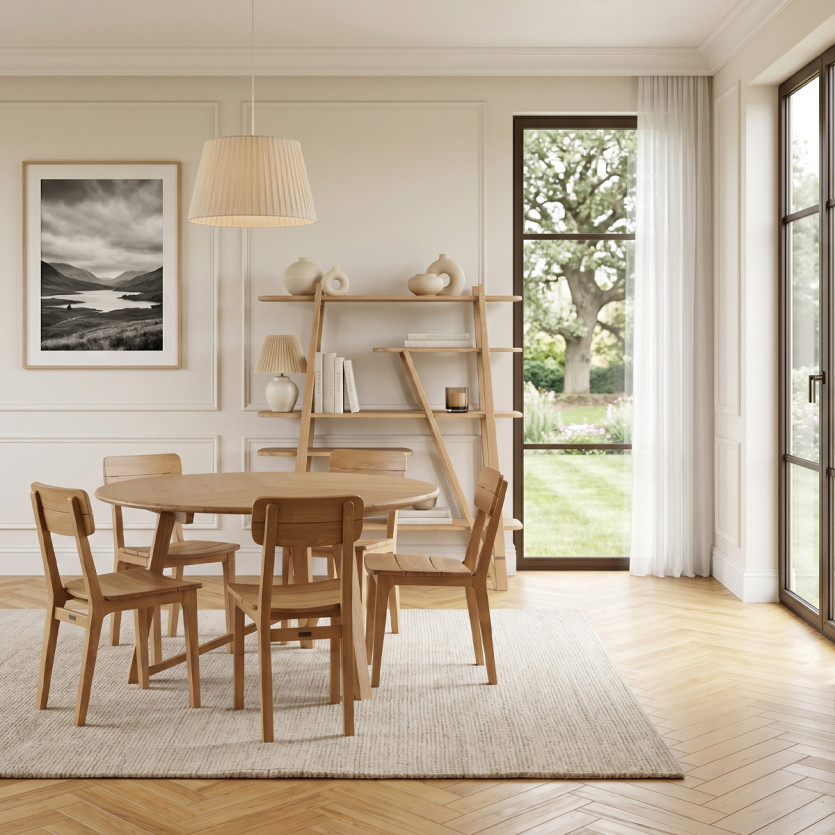 LUCETTE - Tavolo da pranzo rotondo in stile contemporaneo, rovere massiccio, 4/6 posti