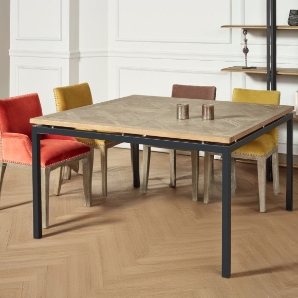 ZAZIE – Mesa de comedor estilo industrial de madera y metal, 8 personas, madera certificada FSC®