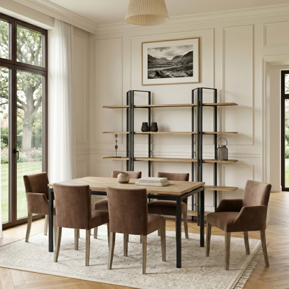 ZAZIE – Eettafel in industriële stijl van hout en metaal, 8 zitplaatsen, hout met FSC®-certificering