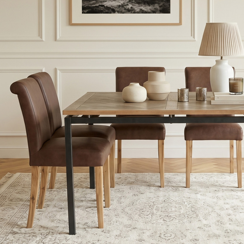 ZAZIE – Industrial style dining table in wood and metal, 8 people, FSC® certified wood