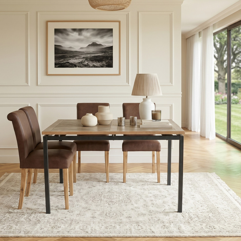 ZAZIE – Industrial style dining table in wood and metal, 8 people, FSC® certified wood