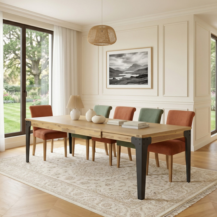 Uitschuifbare eettafel BALTIMORE - Moderne stijl, hout en metaal, 8/10 personen