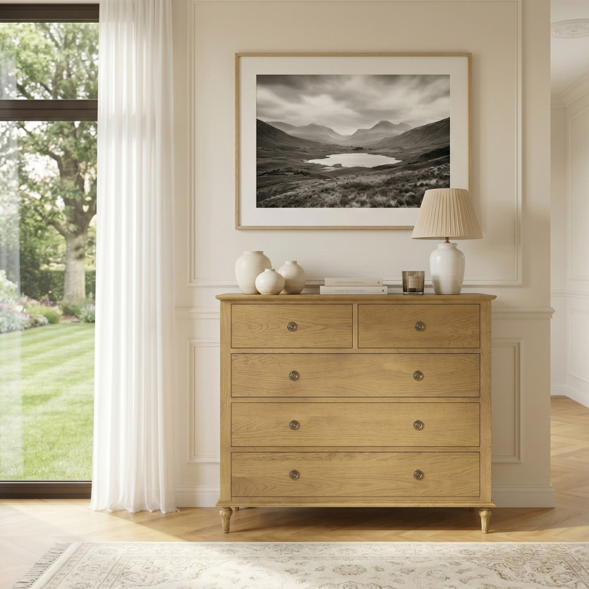 OLIVIA - Romantische eikenhouten commode, 5 laden