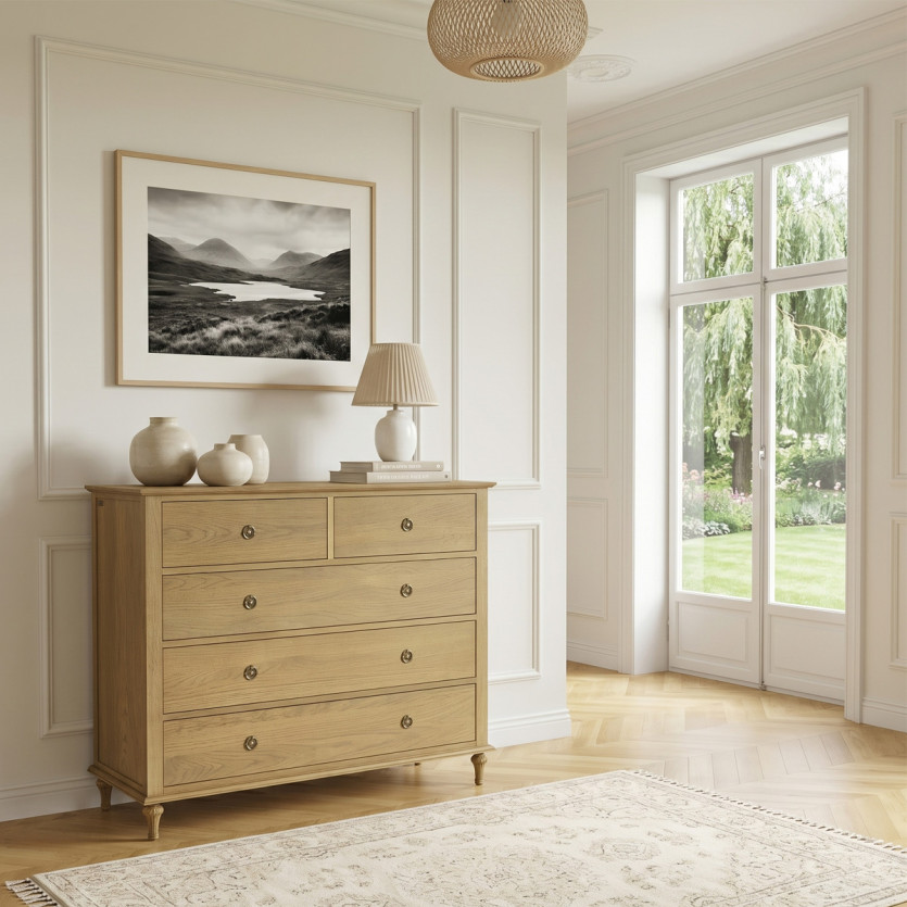 OLIVIA - Romantische eikenhouten commode, 5 laden