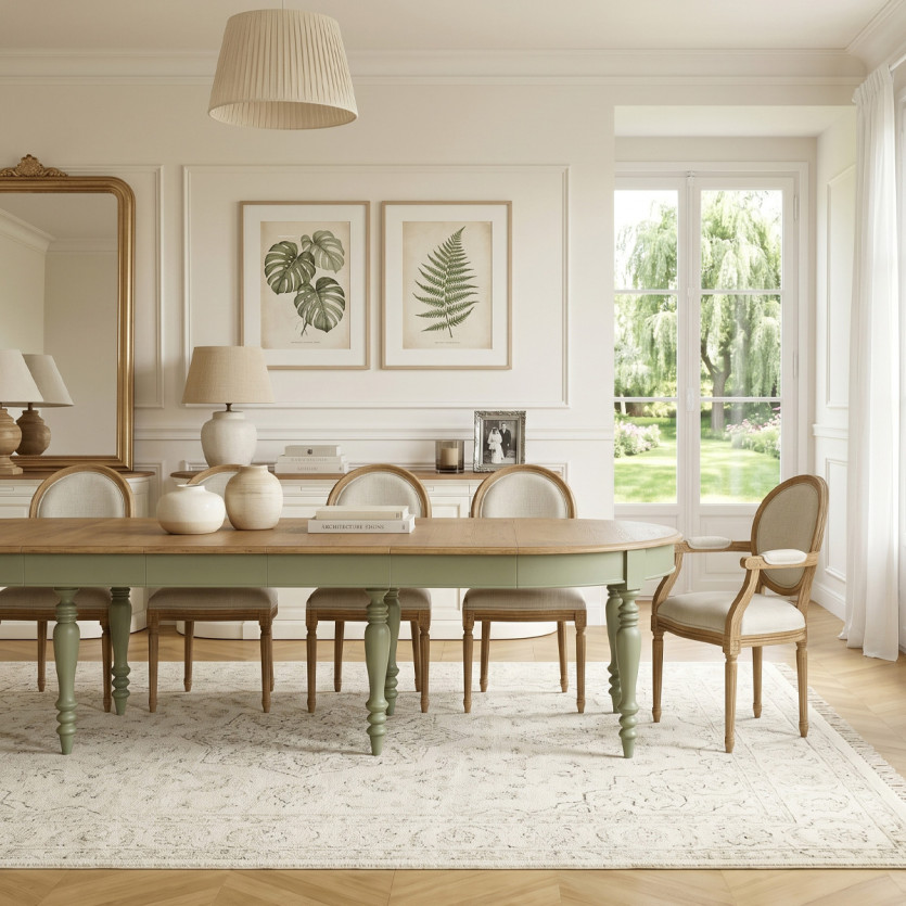 JADE – Ausziehbarer Tisch im Shabby-Chic-Stil, Eichenplatte, 16 Personen