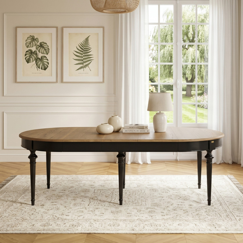 Uitschuifbare eettafel AMBRE - Shabby chic stijl, eiken blad, 4/10 personen