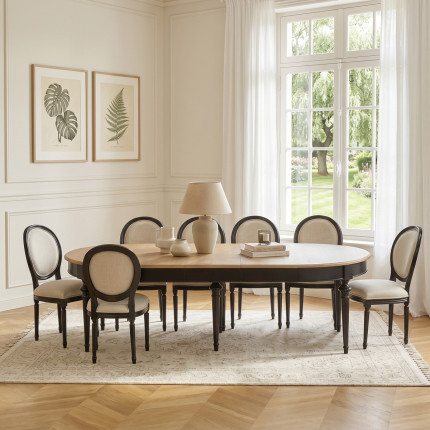 Tavolo da pranzo allungabile AMBRE - Stile shabby chic, piano in rovere, 4/10 coperti