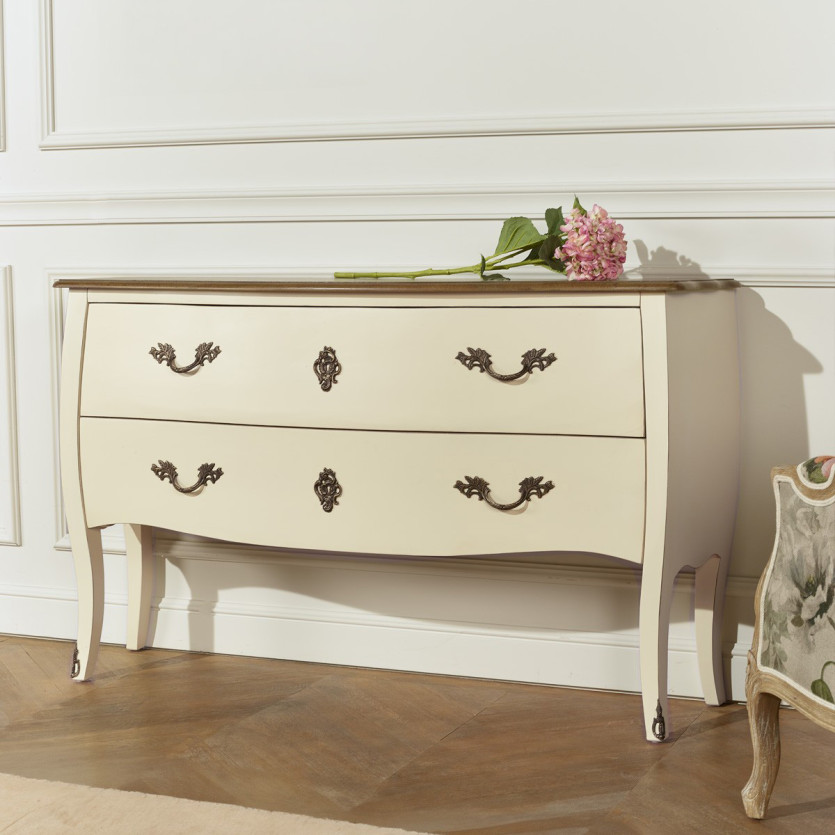 ALIENOR - Commode blanche style Louix XV, plateau en chêne, 2 tiroirs - bois certifié FSC®