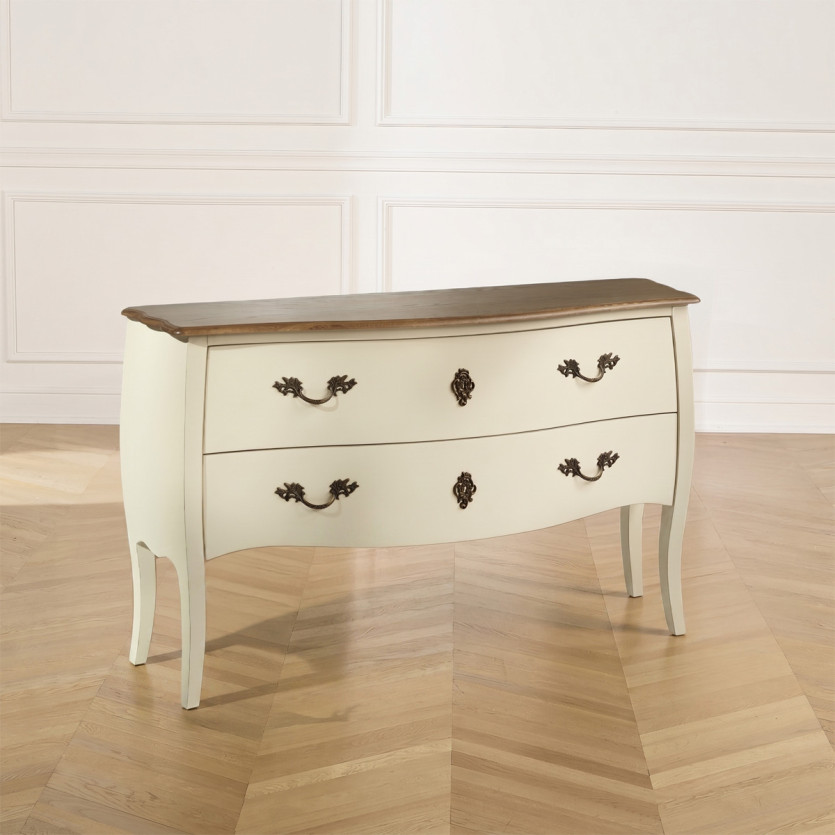 ALIENOR - Commode blanche style Louix XV, plateau en chêne, 2 tiroirs - bois certifié FSC®