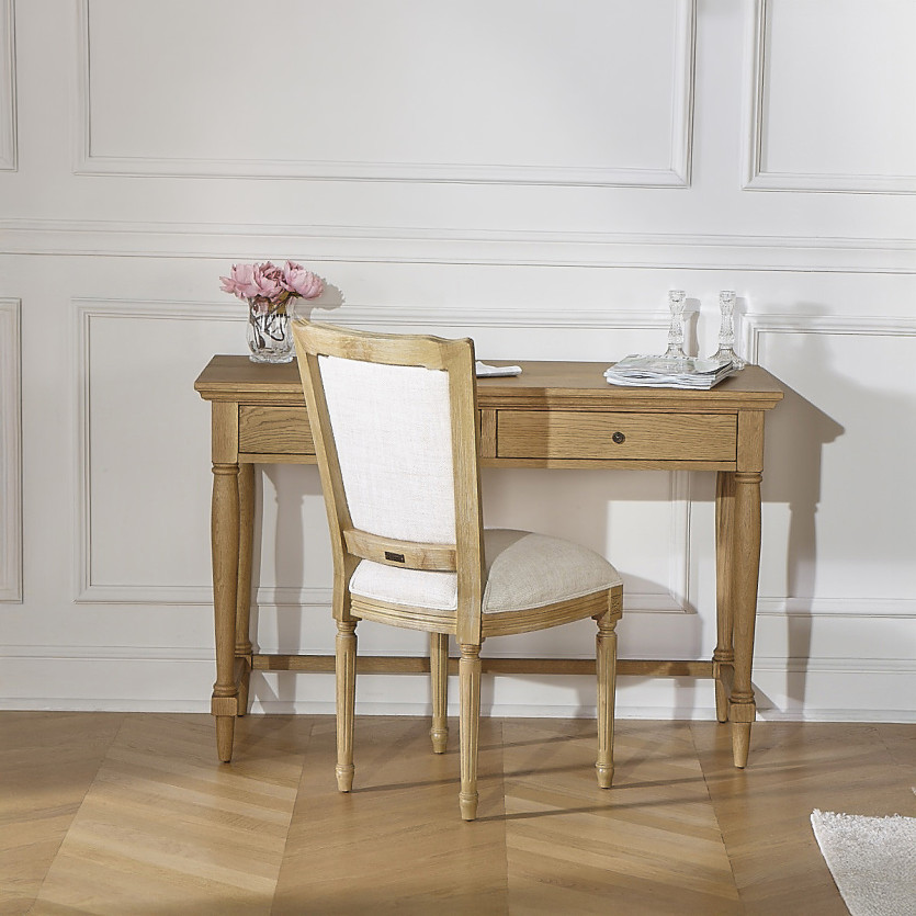 Bureau EDINBURGH - Style shabby chic en chêne, 2 tiroirs