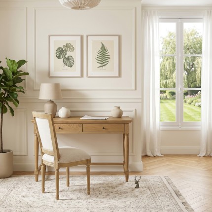 EDINBURGH Desk - Shabby chic style in oak, 2 drawers