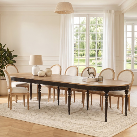 Mesa de jantar extensível AUDE - Estilo romântico em carvalho, 6/14 lugares, madeira certificada FSC®