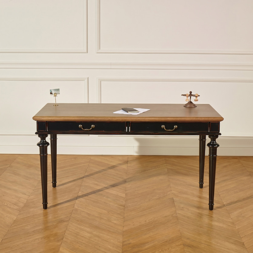 Bureau YVAN -  Style shabby chic, plateau en chêne, 2 tiroirs, bois certifié FSC®