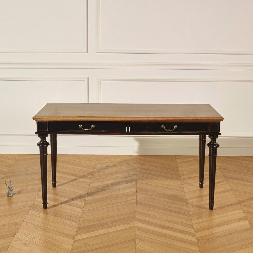 Bureau YVAN -  Style shabby chic, plateau en chêne, 2 tiroirs, bois certifié FSC®