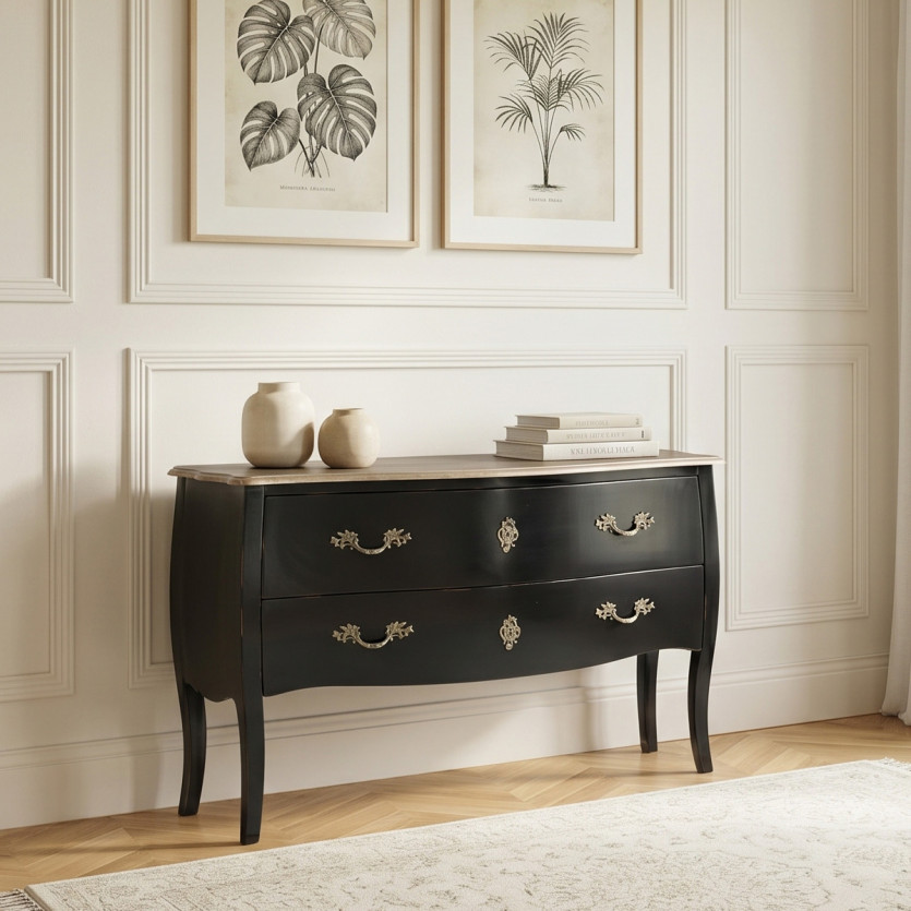 ALIENOR - Commode style classique, plateau chêne, 2 tiroirs, bois certifié FSC®