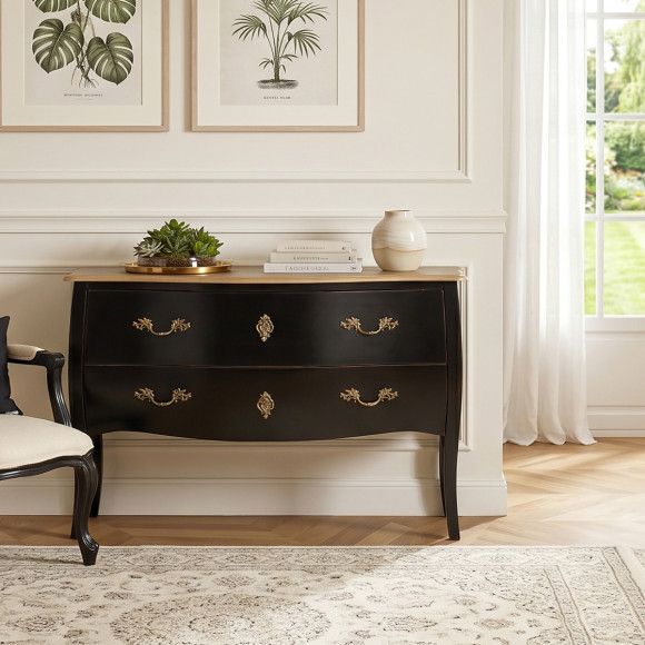 ALIENOR - Commode style classique, plateau chêne, 2 tiroirs, bois certifié FSC®