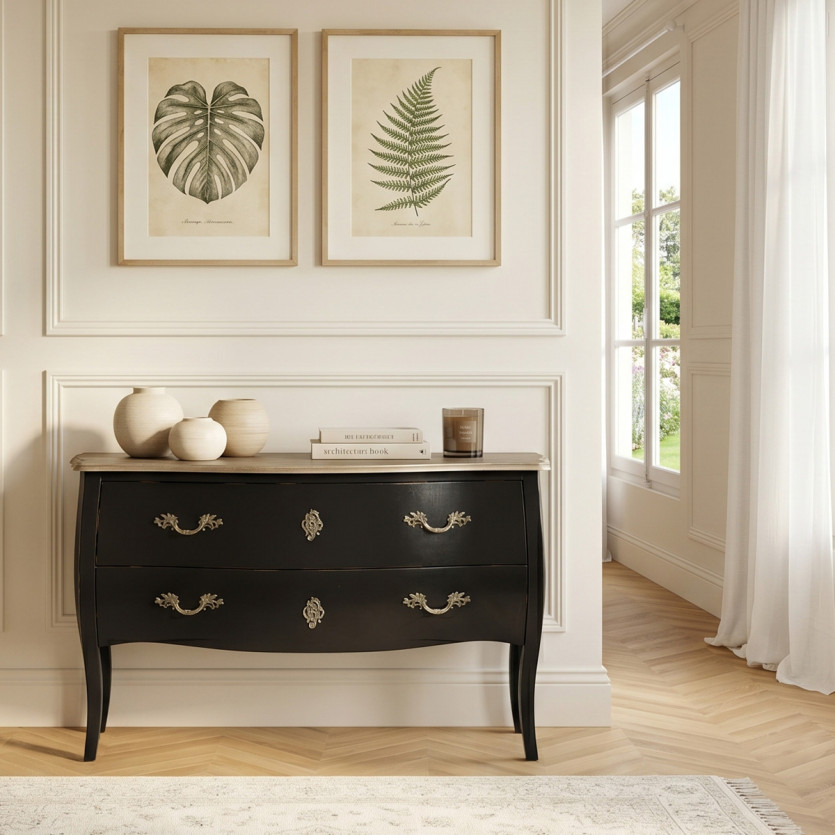 ALIENOR - Commode style classique, plateau chêne, 2 tiroirs, bois certifié FSC®