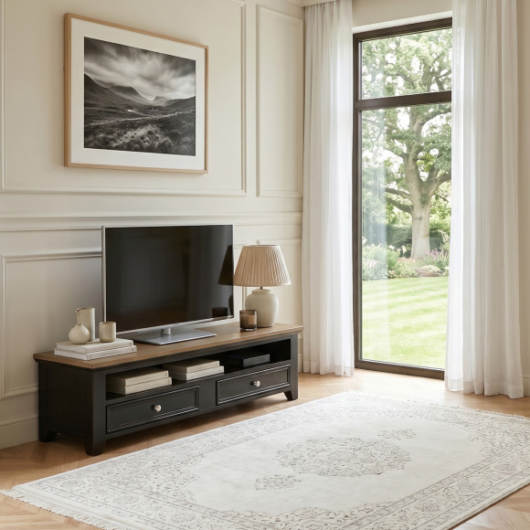 ARCHER - Tv-meubel in strandstijl van hout, 1 nis, 2 lades, hout met FSC®-certificering