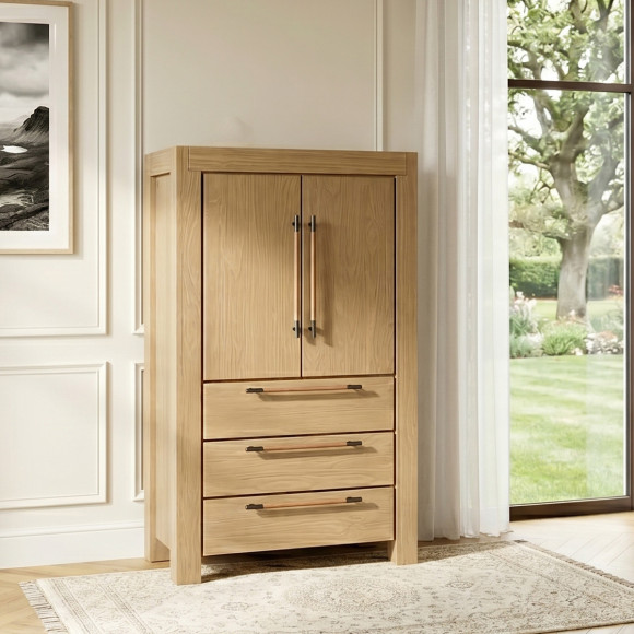 MEGEVE – Petite armoire style contemporain, 2 portes, 3 étagères, 3 tiroirs, bois certifié FSC®