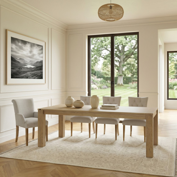 Mesa de jantar extensível MEGÈVE - Estilo contemporâneo em carvalho, 1 extensão, 8/10 lugares, madeira certificada FSC®