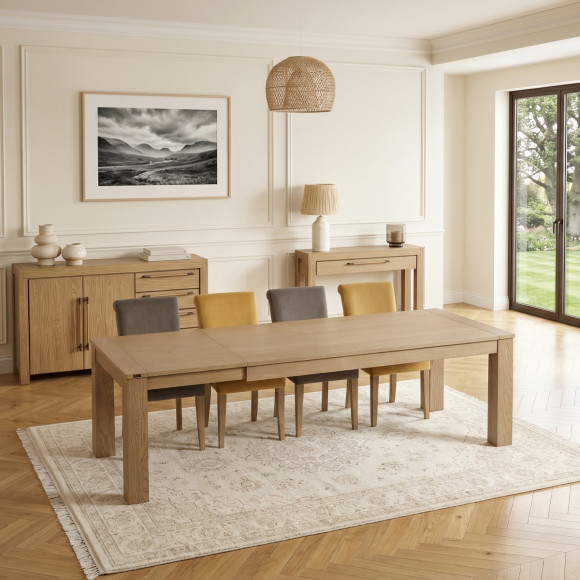 Mesa de jantar extensível MEGÈVE - Estilo contemporâneo em carvalho, 1 extensão, 8/10 lugares, madeira certificada FSC®