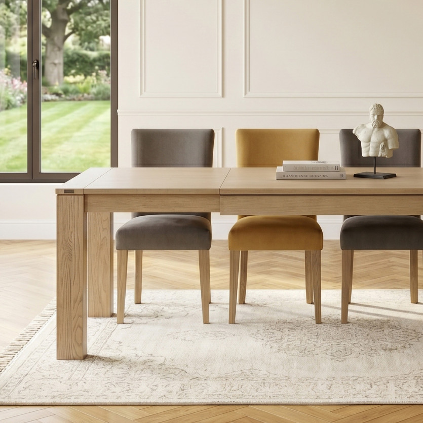 MEGÈVE extendable dining table - Contemporary style in oak, 1 extension leaf, 8/10 seats, FSC® certified wood