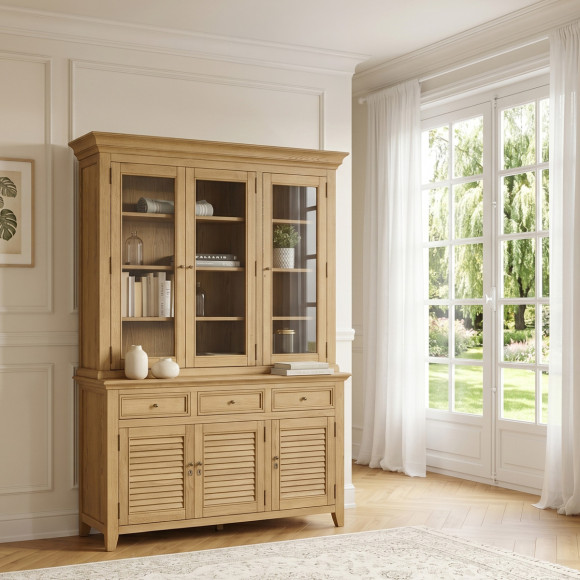 CHARLES Sideboard - Shabby chic style in oak, 3 drawers, 6 doors