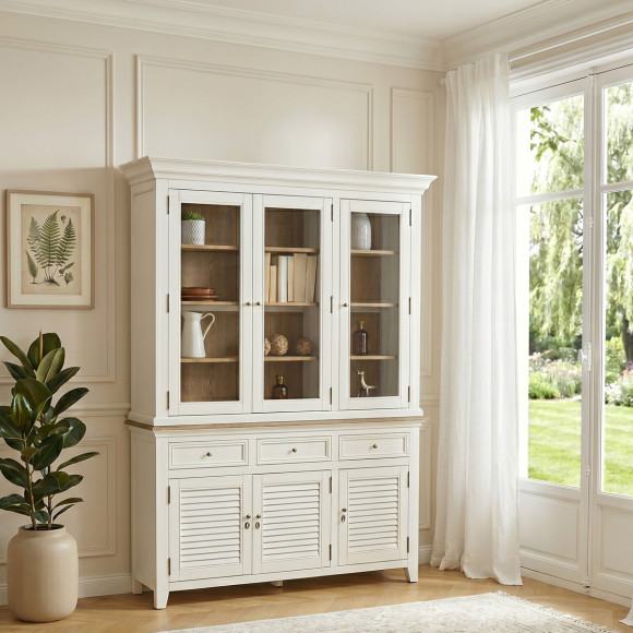 Aparador EDEN - Estilo shabby chic, encimera de roble, 3 cajones, 6 puertas